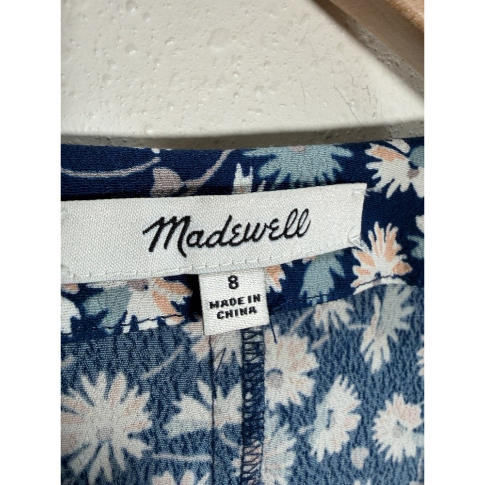 Madewell Mini Dress Womens Sz 8 Blue French Country Floral Button Wrap V-neck - Picture 5 of 9